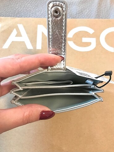Beden gri Renk Mango metalik gümüş kartlık cüzdan