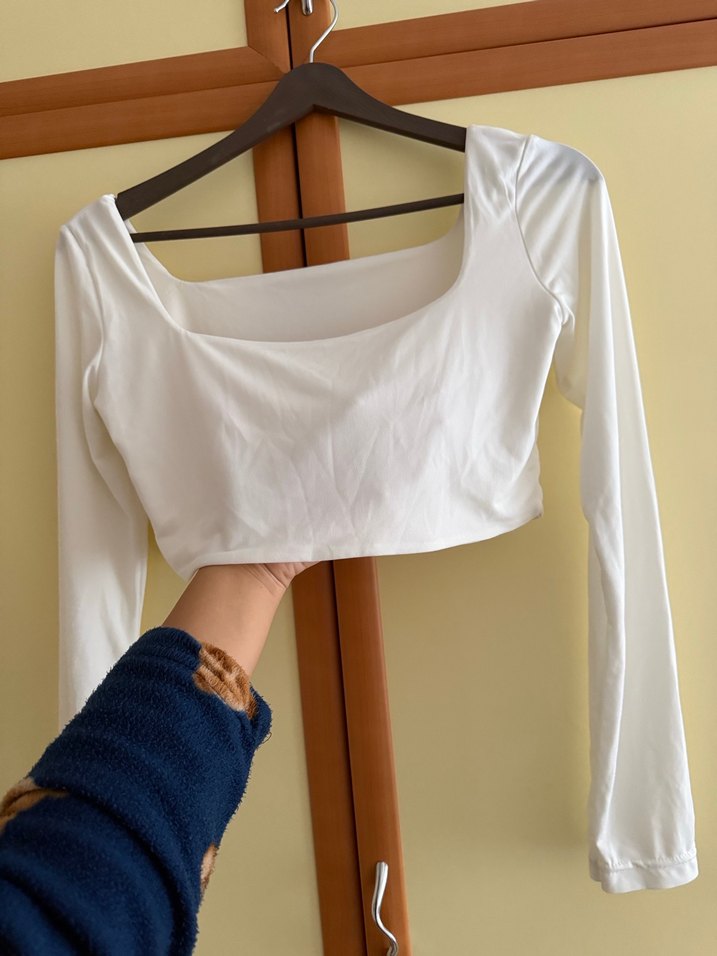 Kadın Beyaz Basic Uzun Kollu Bluz - Görsel 2