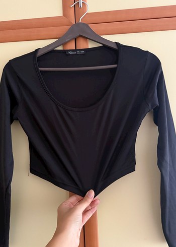 Siyah Uzun Kollu Crop Bluz - Görsel 3