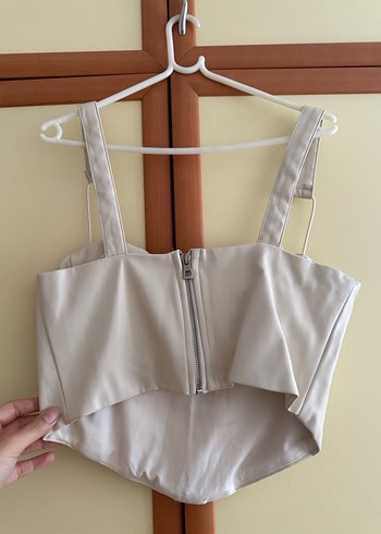 Bej Deri Strappy Mini Bustiyer - Görsel 3