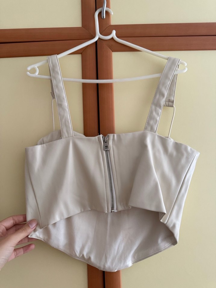 Bej Deri Strappy Mini Bustiyer - Görsel 3