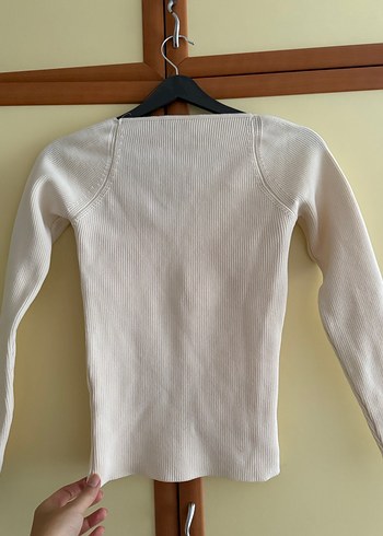Beyaz V Yaka Kadın Triko Kazak - Görsel 3
