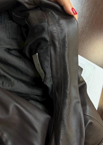 Düğmeli Siyah Deri Blazer - Görsel 5