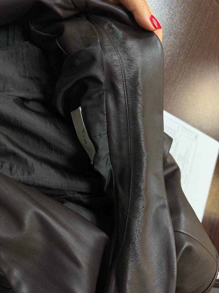 Düğmeli Siyah Deri Blazer - Görsel 5