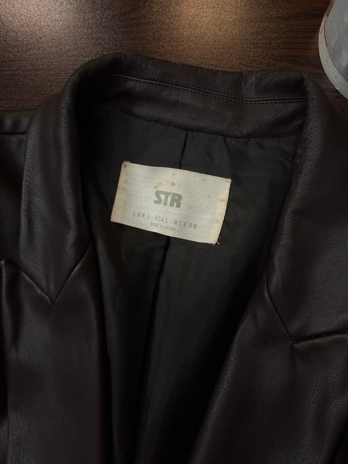 Düğmeli Siyah Deri Blazer - Görsel 3