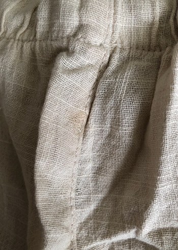 Bej Bol Kesim Keten Midi Kadın Pantolon - Görsel 4