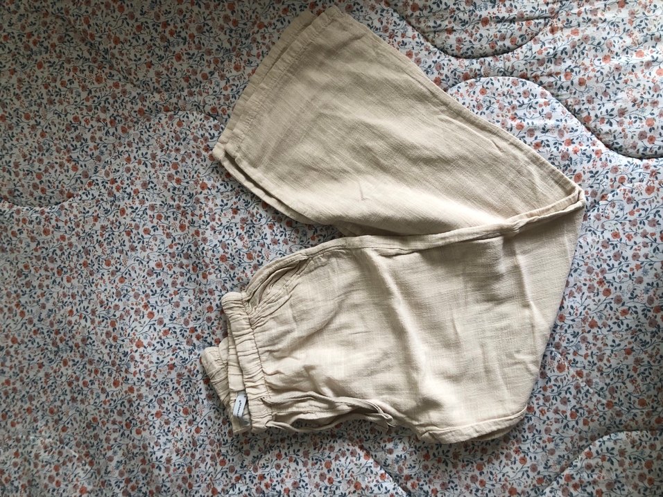 Bej Bol Kesim Keten Midi Kadın Pantolon - Görsel 2