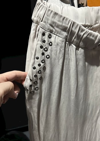 Gri Kemerli Rahat Kesim Kadın Keten Pantolon - Görsel 3