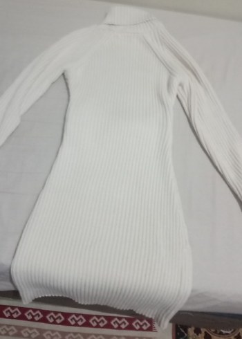 Beyaz Uzun Kollu Fit Triko Elbise - Görsel 5