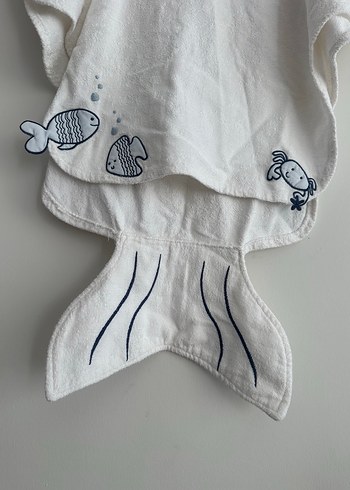 Beyaz Çocuk Baskılı Deniz Temalı Bornoz - Görsel 4