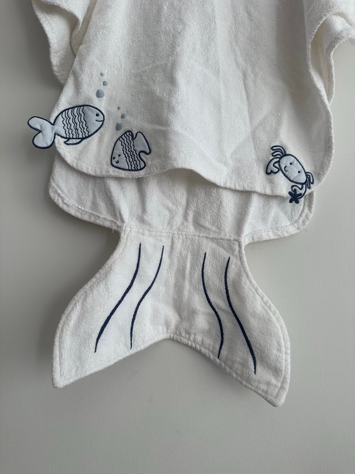 Beyaz Çocuk Baskılı Deniz Temalı Bornoz - Görsel 4
