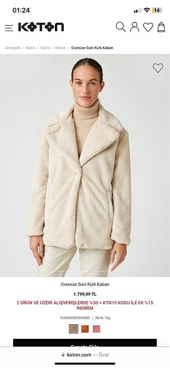 Koton oversize kürk peluş kaban