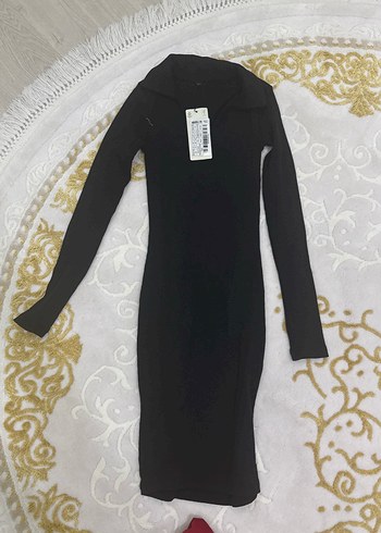 Siyah Uzun Kollu Örme Kadın Elbise