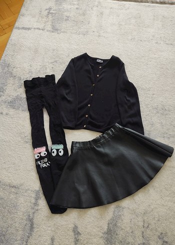 H&M deri etek, hırka ve külotlu çorap