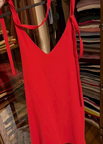 Zara Kırmızı V Yaka Mini Elbise