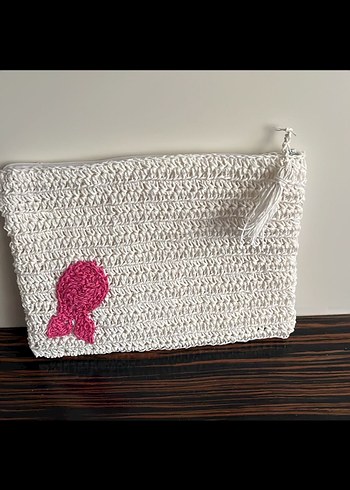 Nakışlı Beyaz Örgü Kadın Portföy Çanta - Görsel 3