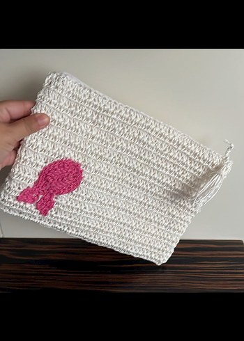 Nakışlı Beyaz Örgü Kadın Portföy Çanta - Görsel 2