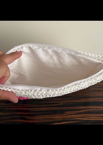 Nakışlı Beyaz Örgü Kadın Portföy Çanta - Görsel 4