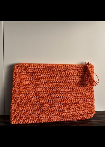 Turuncu Örgü Kadın Portföy Çanta - Görsel 2