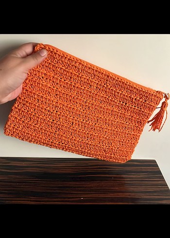 Turuncu Örgü Kadın Portföy Çanta - Görsel 3