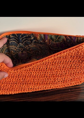 Turuncu Örgü Kadın Portföy Çanta - Görsel 4