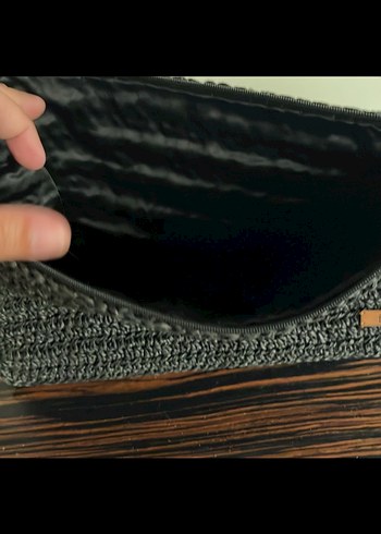 Siyah Örgü Kadın Portföy Çanta Püsküllü - Görsel 4