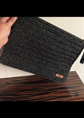 Siyah Örgü Kadın Portföy Çanta Püsküllü - Görsel 3