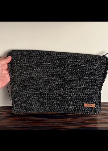Siyah Örgü Kadın Portföy Çanta Püsküllü - Görsel 2