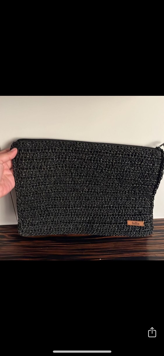 Siyah Örgü Kadın Portföy Çanta Püsküllü - Görsel 2