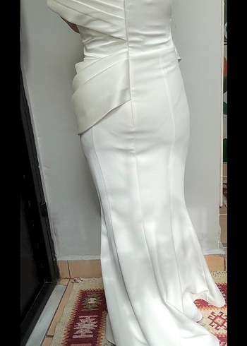 Beyaz Drapeli Straplez Uzun Gelinlik - Görsel 2