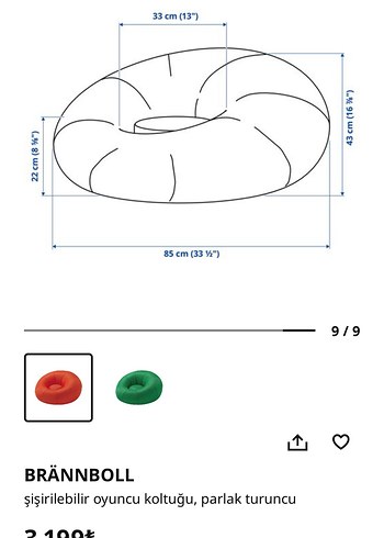 BRÄNNBOLL Şişirilebilir Parlak Turuncu Oyuncu Koltuğu - Görsel 3