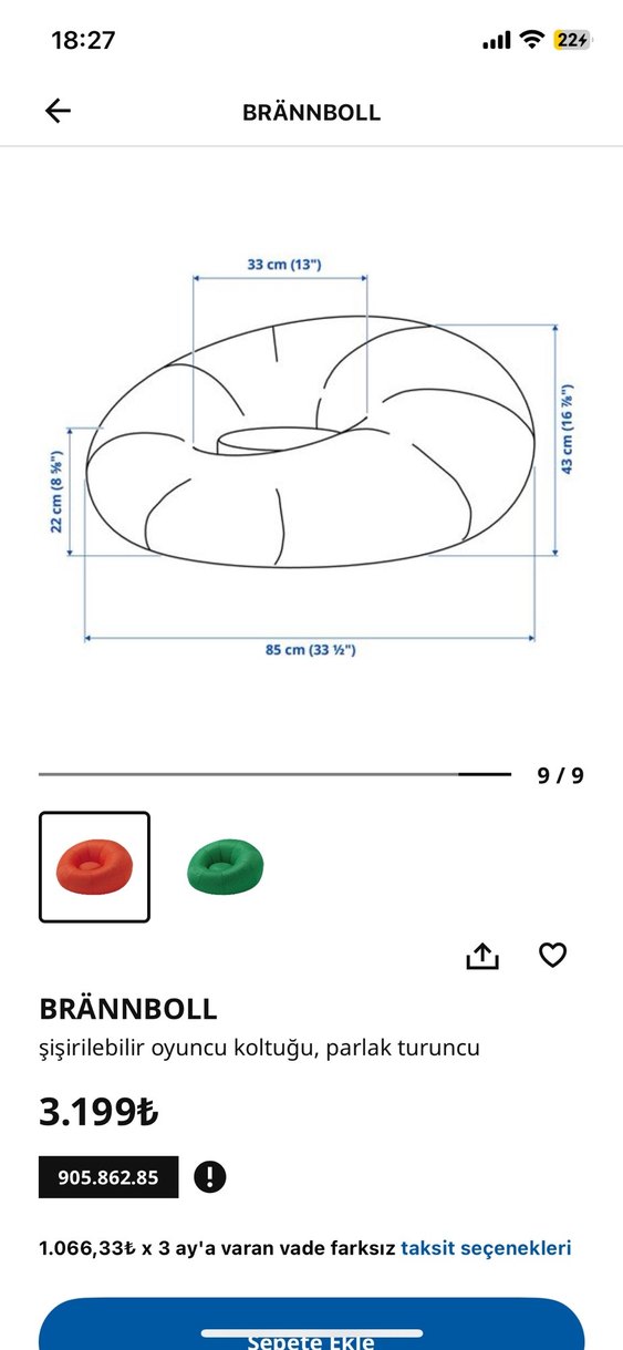 BRÄNNBOLL Şişirilebilir Parlak Turuncu Oyuncu Koltuğu - Görsel 3
