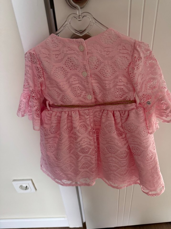 Pembe Dantel Kız Elbisesi, Uzun Kollu - Görsel 3