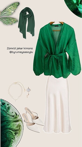 Zümrüt jakar kimono