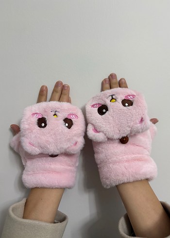 Pembe Peluş Rock Punk Kadın Eldiven - Görsel 5