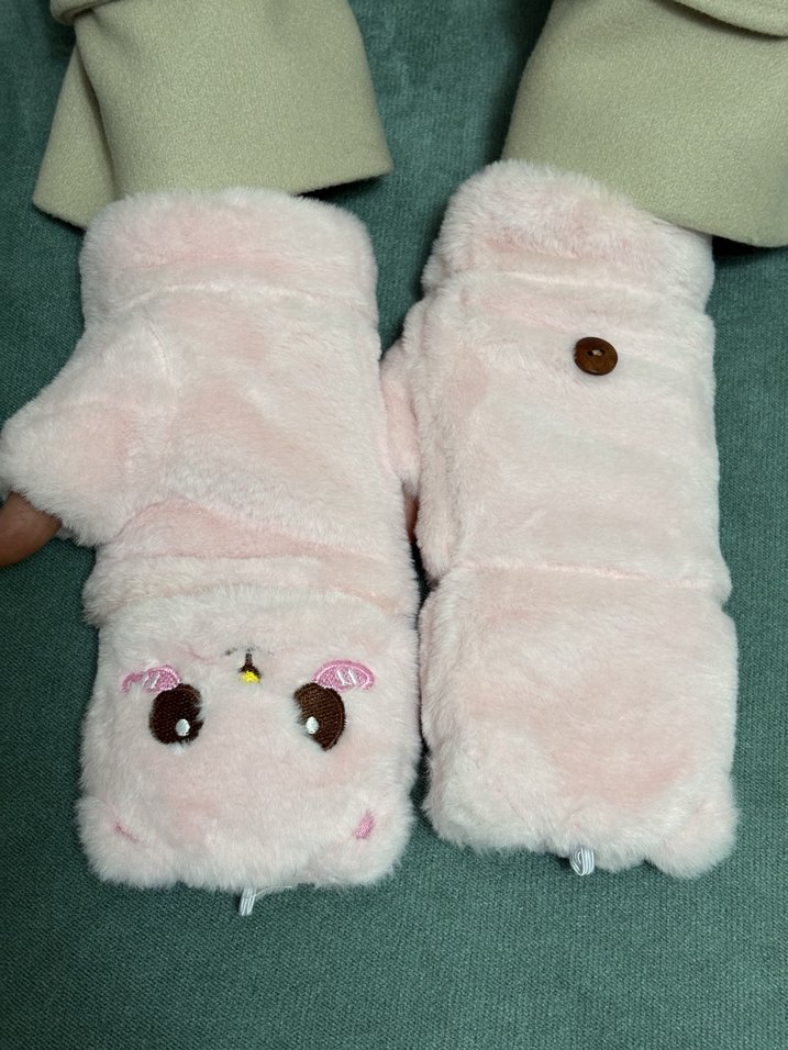 Pembe Peluş Rock Punk Kadın Eldiven - Görsel 3