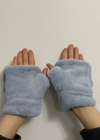 Kadın Gri Peluş Eldivenler Sevimli Detaylı - Görsel 3