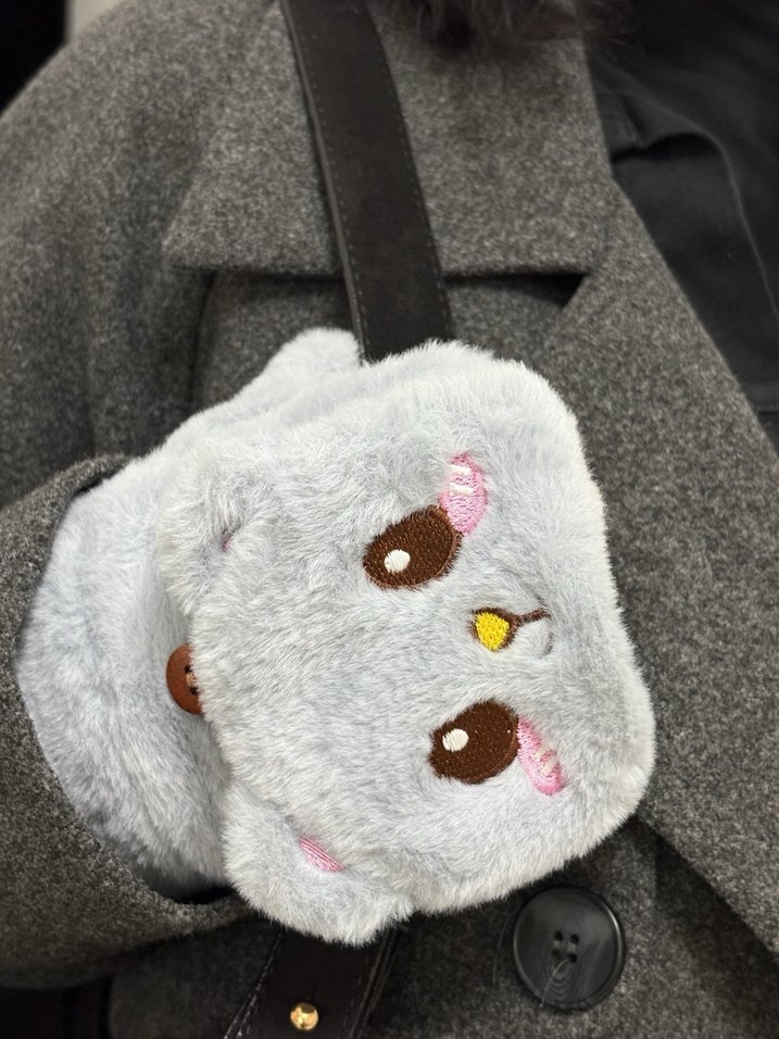 Kadın Gri Peluş Eldivenler Sevimli Detaylı - Görsel 5