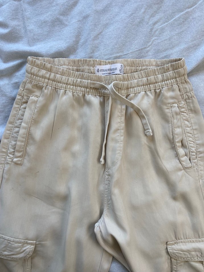 Bej Kadın Keten Rahat Kesim Pantolon - Görsel 3