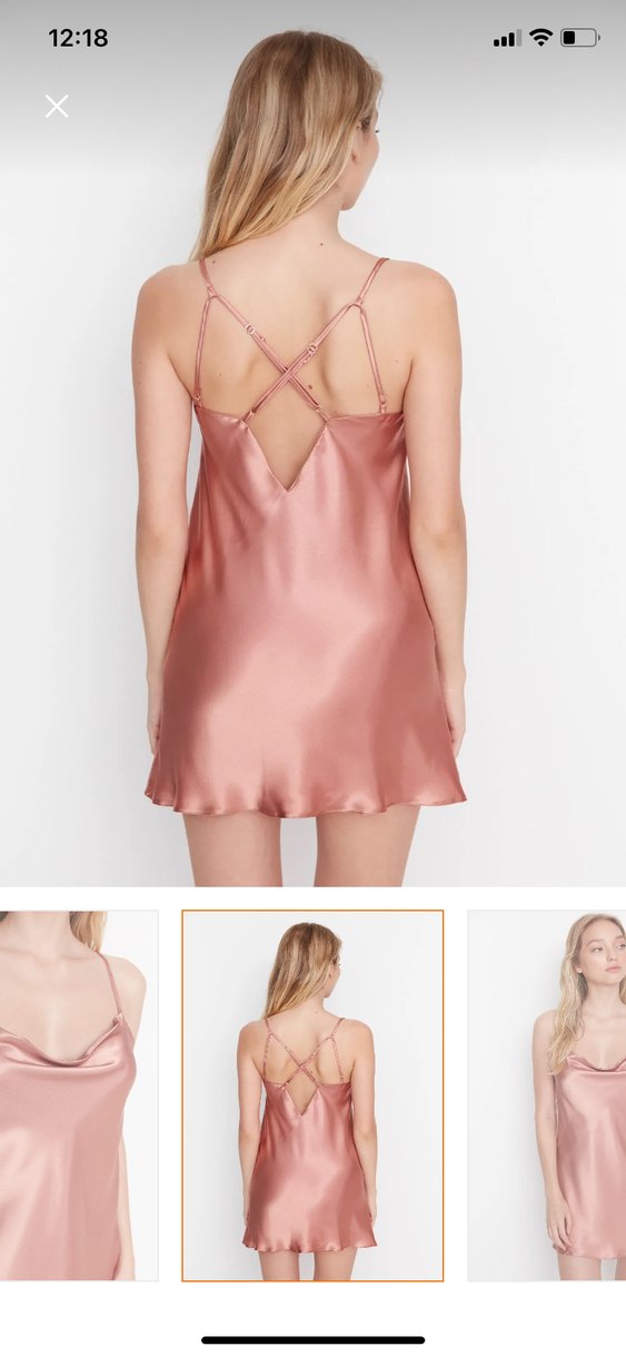 Pembe Saten Midi V Yaka Gecelik - Görsel 2