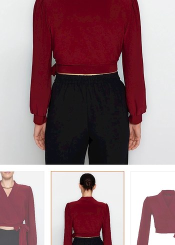 Kuşaklı Bordo V Yaka Kadın Bluz - Görsel 2