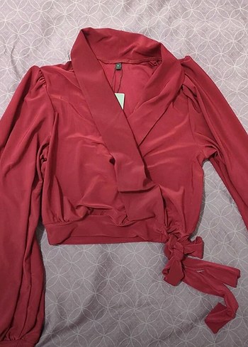 Kuşaklı Bordo V Yaka Kadın Bluz - Görsel 3