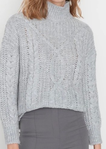 Gri Boğazlı Örgü Kadın Kazak - Görsel 2