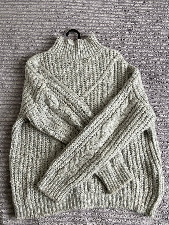 Gri Boğazlı Örgü Kadın Kazak - Görsel 4