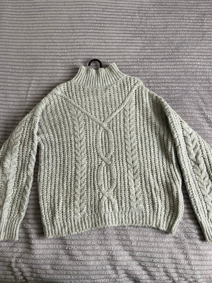 Gri Boğazlı Örgü Kadın Kazak - Görsel 3