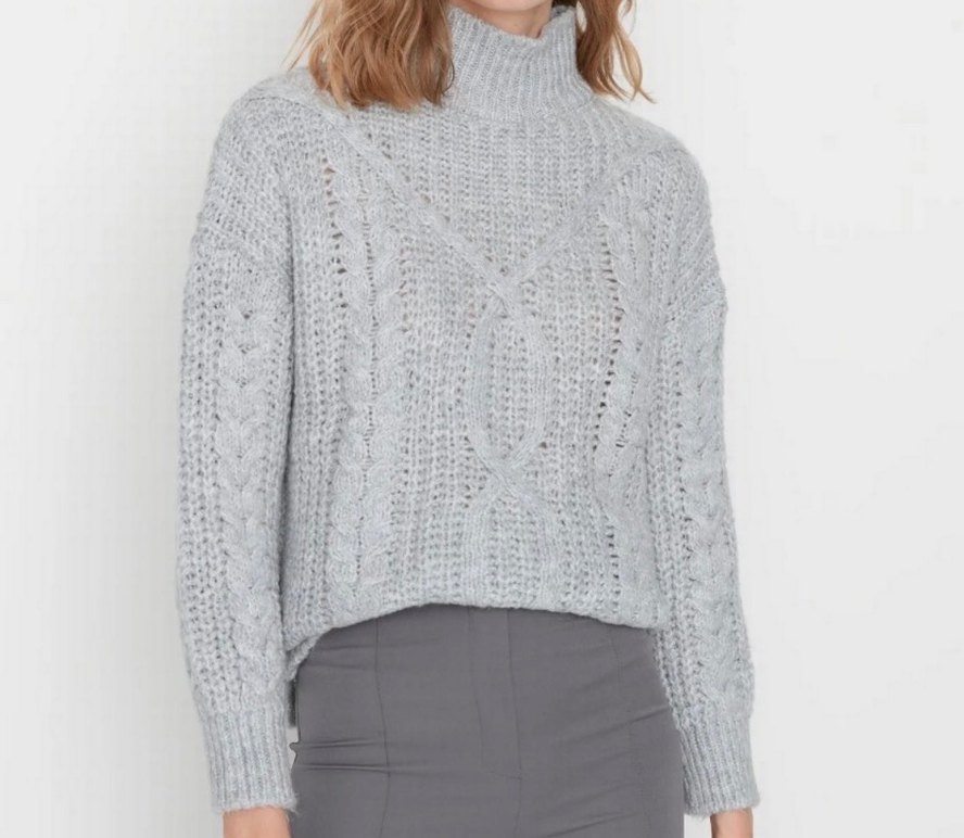Gri Boğazlı Örgü Kadın Kazak - Görsel 2