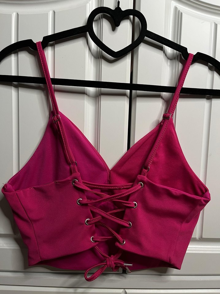 Pembe V Yaka İnce Askılı Büstiyer - Görsel 2