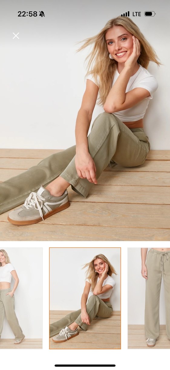 Milla haki tensel yüksek bel pantolon - Görsel 4