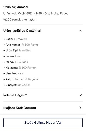 9 Yaş Beden Lc Waikiki Kız Çocuk Kot Etek
