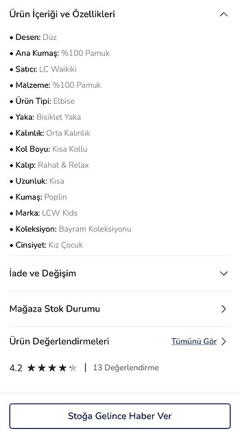 10 Yaş Beden Lc Waikiki Kız Çocuk Elbise